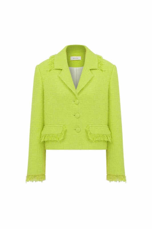 Üç Düğmeli Tüvit Kadın Ceket Yeşil - 4