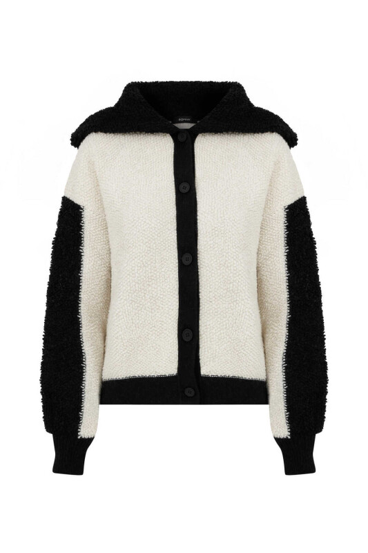 Yün Uzun Kollu Hırka Siyah-Beyaz - 4