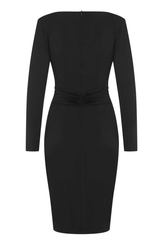  V Yaka Abiye Elbise Siyah - 5