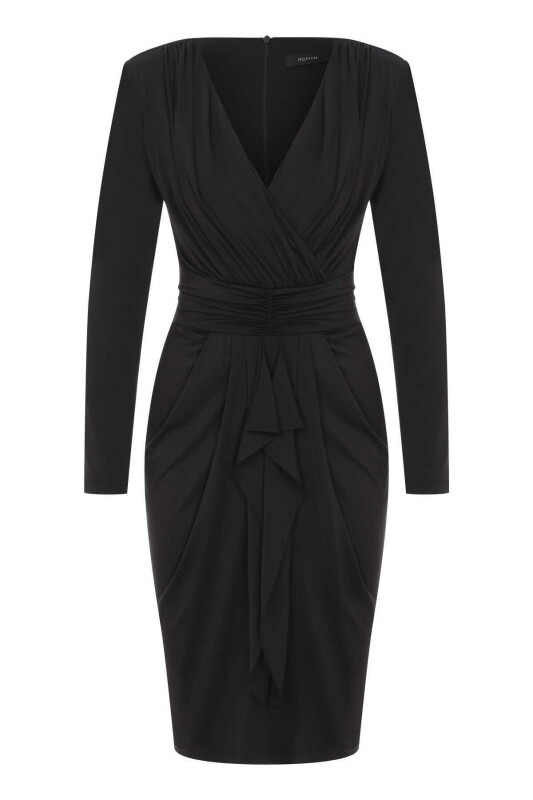  V Yaka Abiye Elbise Siyah - 4