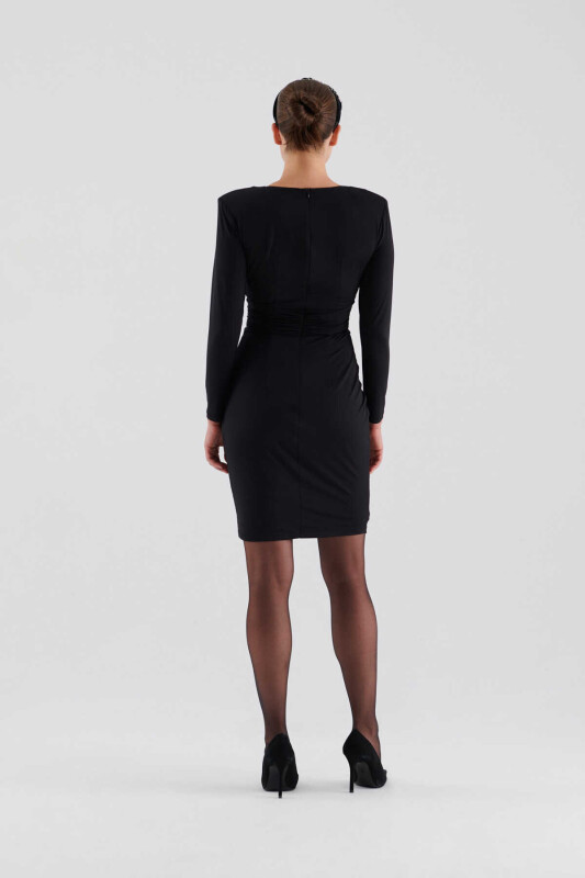  V Yaka Abiye Elbise Siyah - 2