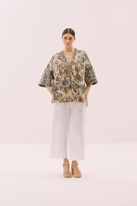 V Yaka Desenli Tunik Standart Renk - 3