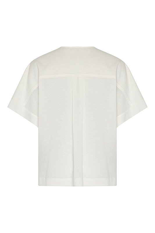 V Yaka Düşük Omuz T-shirt Ekru - 4