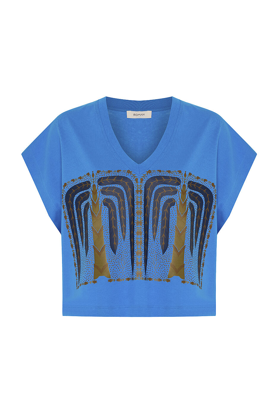 V Yaka Düşük Omuzlu T-shirt Turkuaz - 5