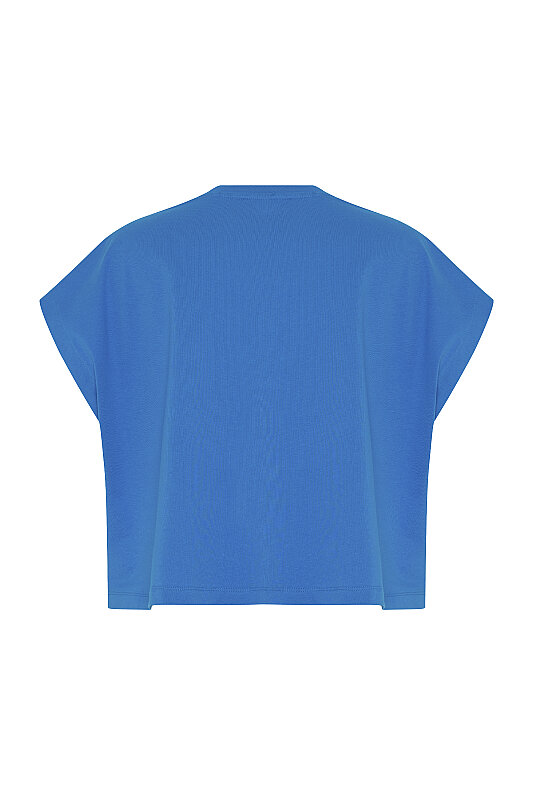 V Yaka Düşük Omuzlu T-shirt Turkuaz - 6