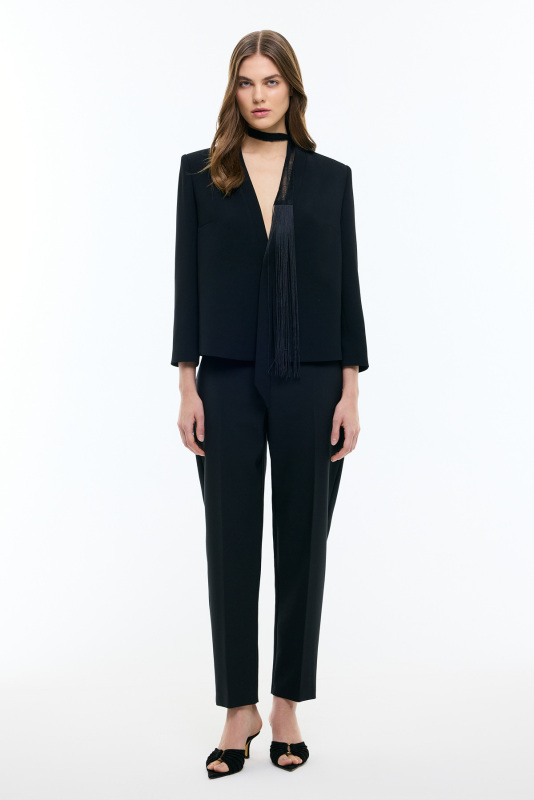 V Yaka Krep Ceket Siyah - 3