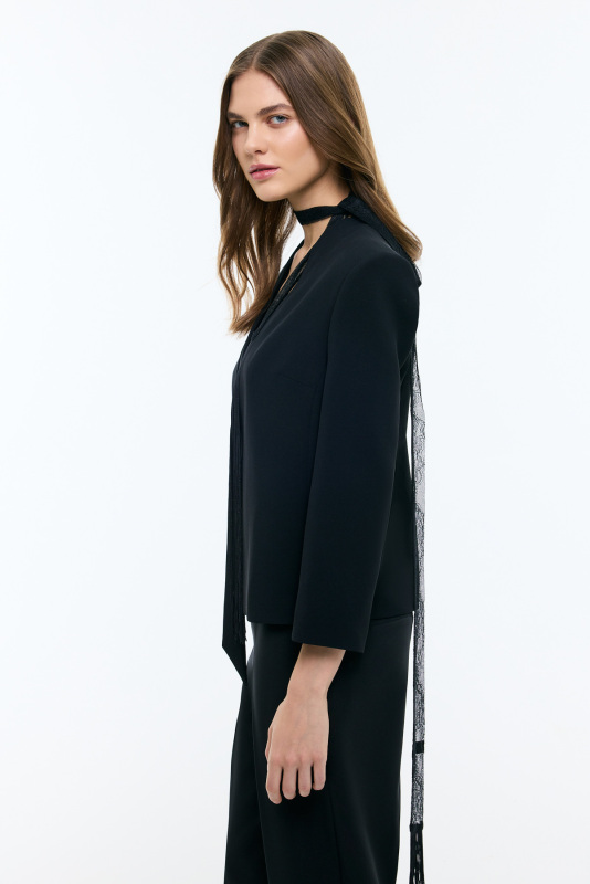 V Yaka Krep Ceket Siyah - 4