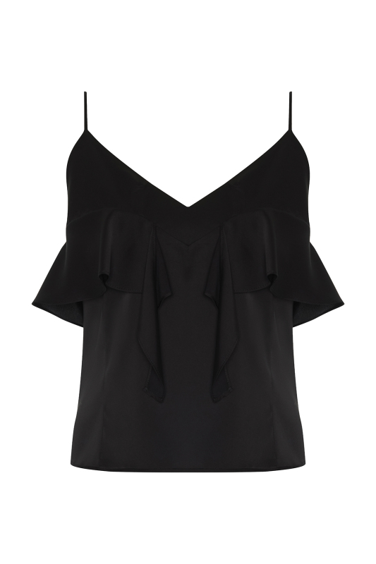 V Yaka İnce Askılı Volan Detaylı Bluz Siyah - 4