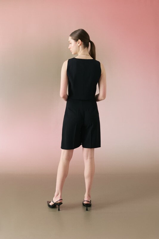 V Yaka Krep Yelek Siyah - Roman (1)