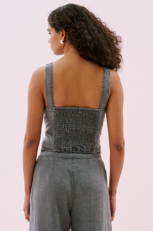 V Yaka Önü Fermuarlı Arkası Gipeli Bluz Antrasit - 2