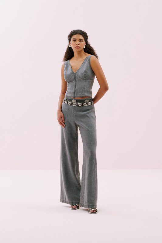 V Yaka Önü Fermuarlı Arkası Gipeli Bluz Antrasit - 3