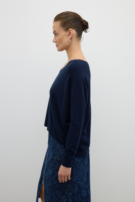 V Yaka Triko Lacivert - 4