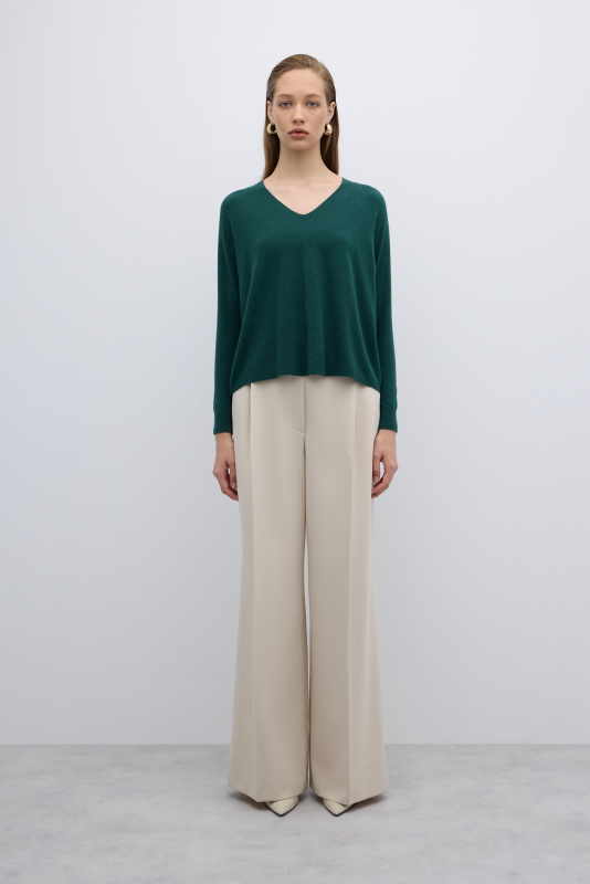 V Yaka Triko Yeşil - 4