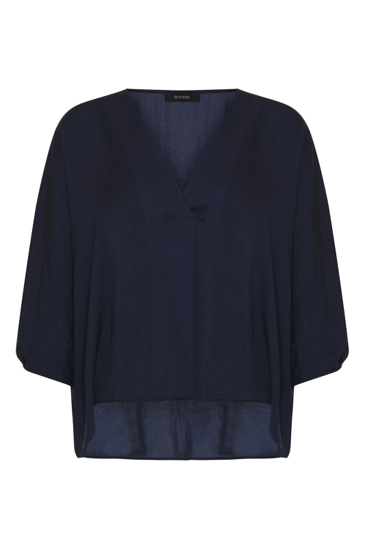 V Yaka Yarasa Kol Gömlek Lacivert - 5