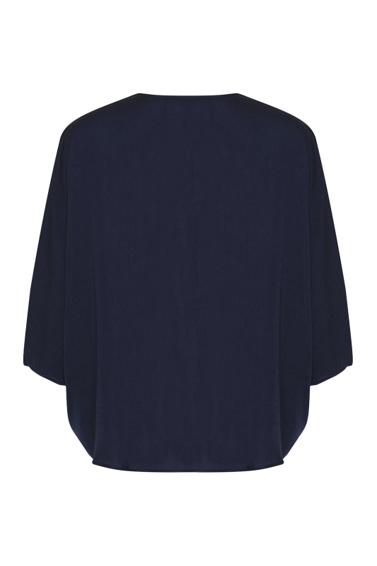 V Yaka Yarasa Kol Gömlek Lacivert - 6