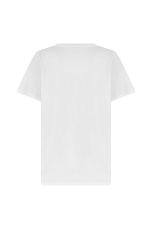  V Yakalı Kadın Tişört Beyaz - 5