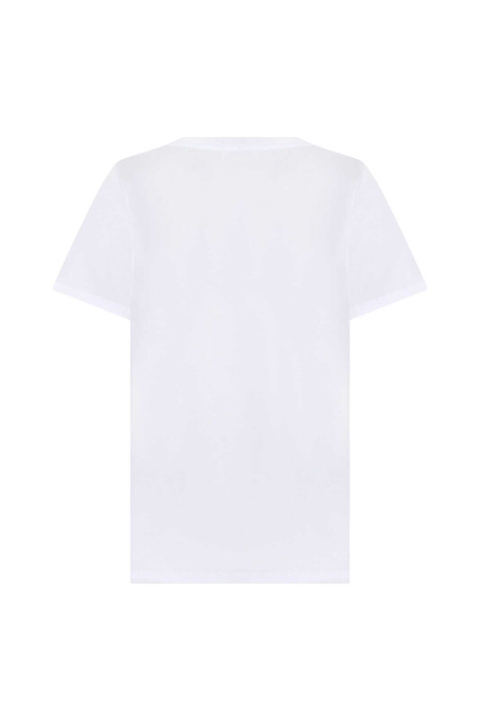  V Yakalı Kadın Tişört Beyaz - 5