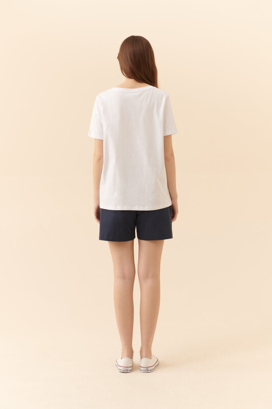  V Yakalı Kadın Tişört Beyaz - 2