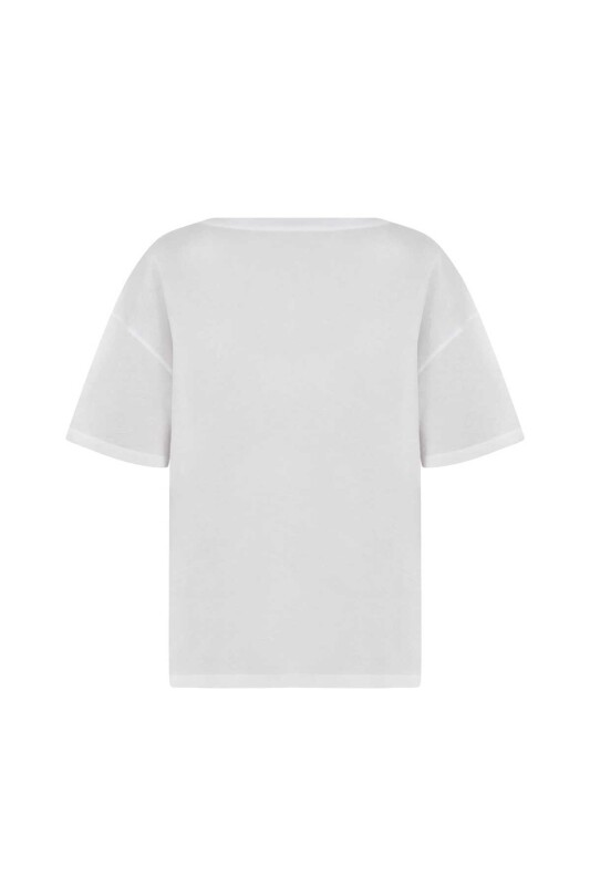 V Yakalı Kadın Tişört Beyaz - 5