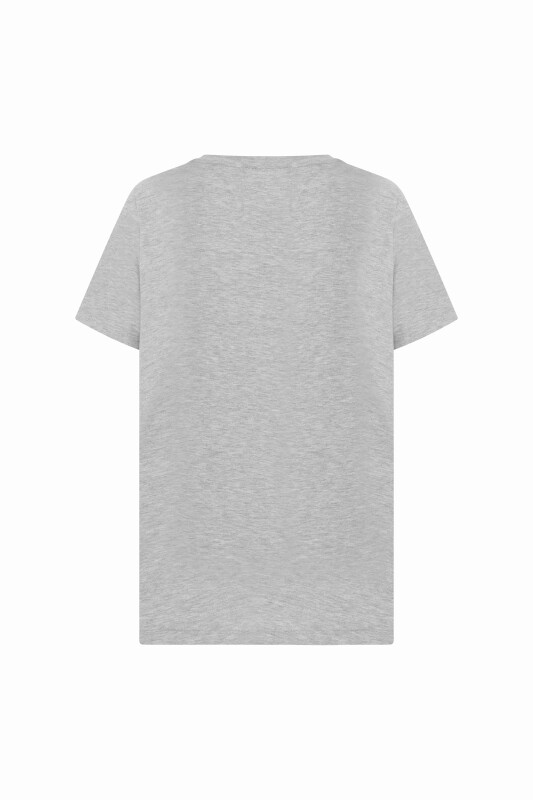  V Yakalı Kadın Tişört Gri - Melanj - 5