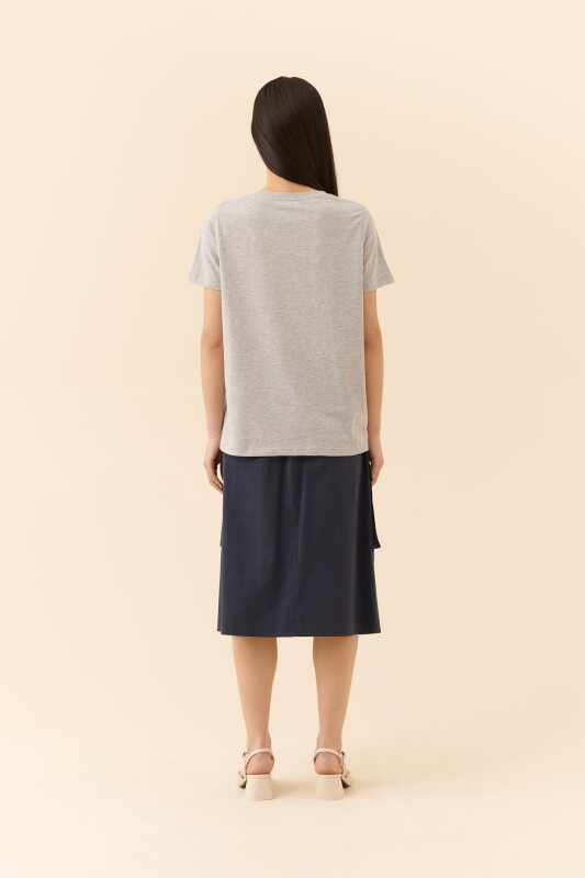  V Yakalı Kadın Tişört Gri - Melanj - 2