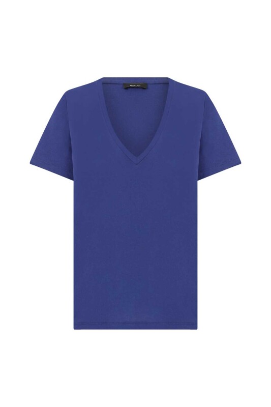  V Yakalı Kadın Tişört Lacivert - 4