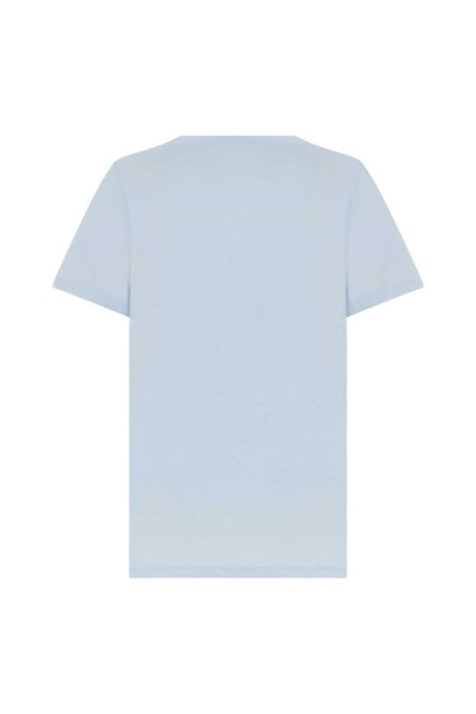  V Yakalı Kadın Tişört Mavi - 2