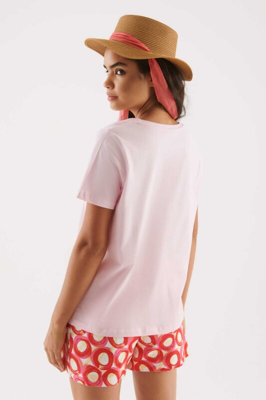  V Yakalı Kadın Tişört Pembe - 2