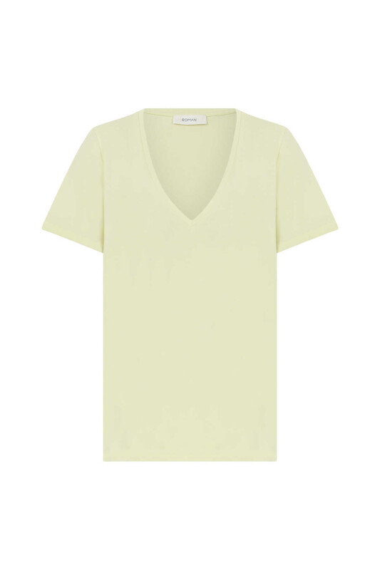  V Yakalı Kadın Tişört Sarı - 4