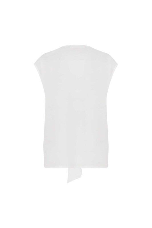  V Yakalı Transparan Bluz Ekru - 5