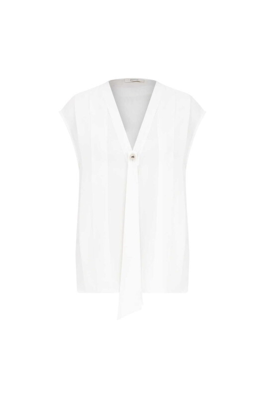  V Yakalı Transparan Bluz Ekru - 4