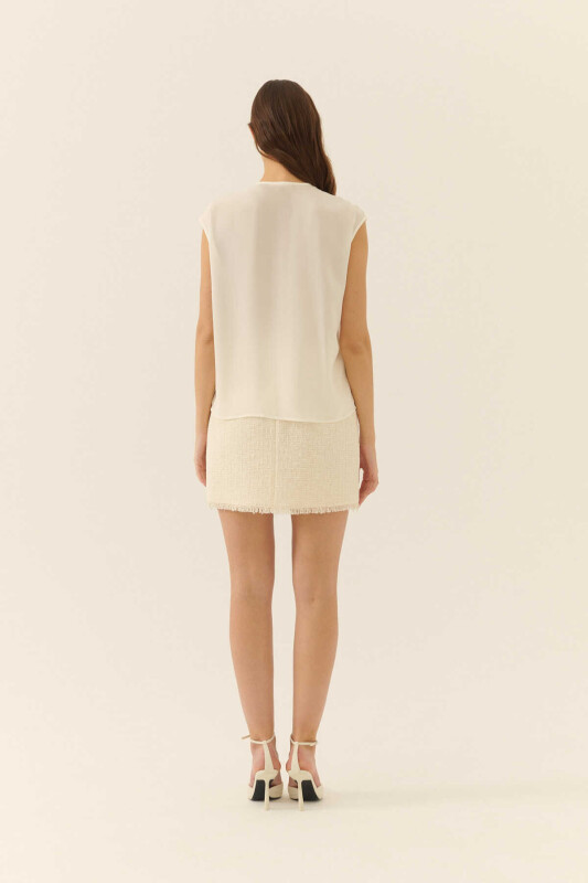  V Yakalı Transparan Bluz Ekru - Roman (1)