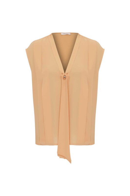  V Yakalı Transparan Bluz Kayısı - 4