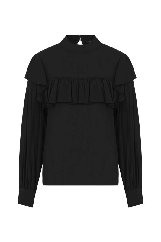 Volanlı Bluz Siyah - 4