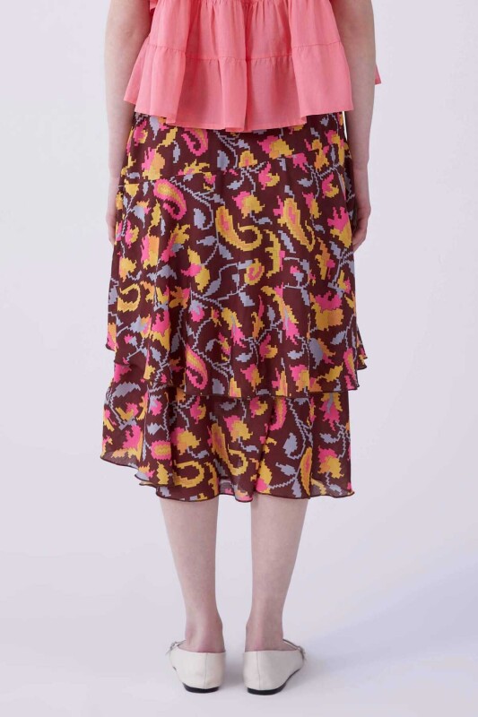 Volanlı Floral Desen Uzun Etek Standart Renk - 2