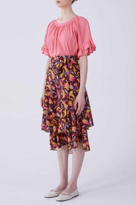 Volanlı Floral Desen Uzun Etek Standart Renk - 3