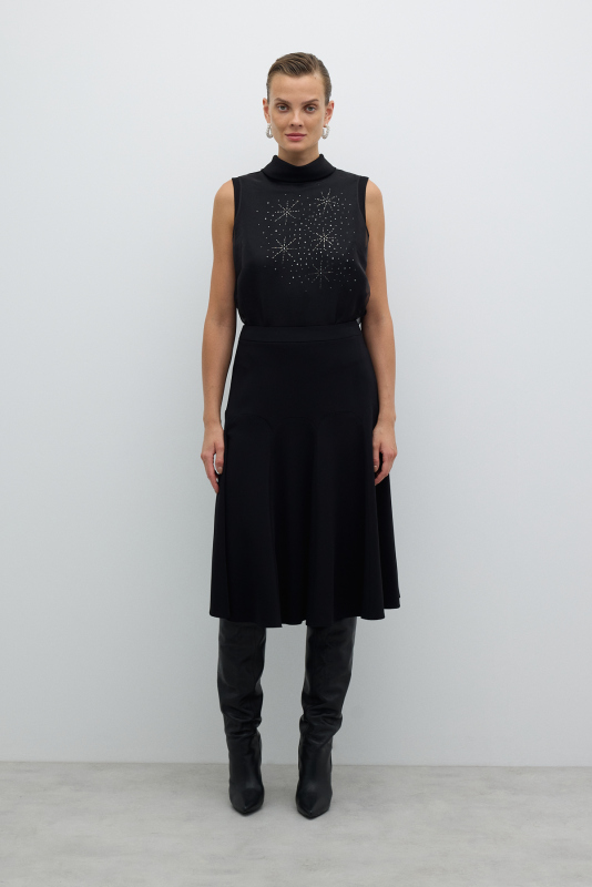 Volanlı Midi Etek Siyah - 1