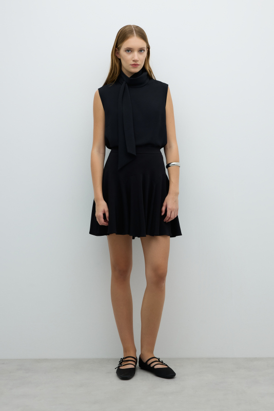 Volanlı Mini Etek Siyah - Roman