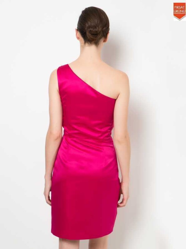 Tek Omuz Elbise Fuşya - 2