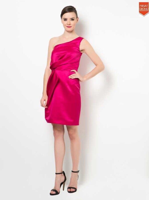 Tek Omuz Elbise Fuşya - 4