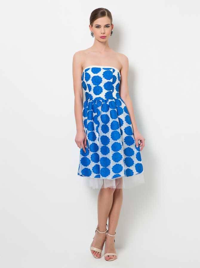 Straplez Elbise Saks - 1