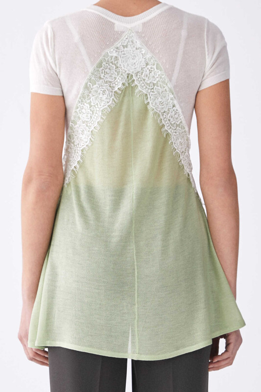 Dantelli Kısa Kollu Triko Yeşil - 2