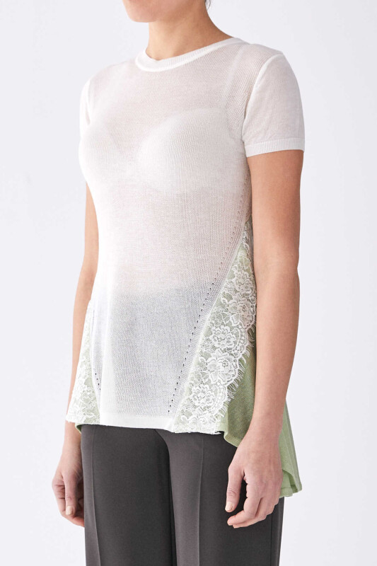 Dantelli Kısa Kollu Triko Yeşil - 3