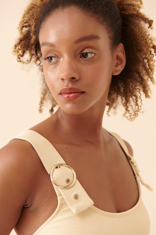 Simli Toka Detaylı Mayo Simli Bej - 3