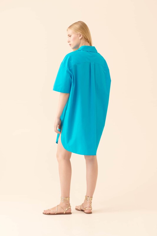 Düğmeli Elbise Mavi - 2