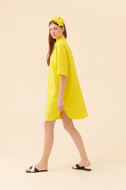 Düğmeli Elbise Sarı - 3
