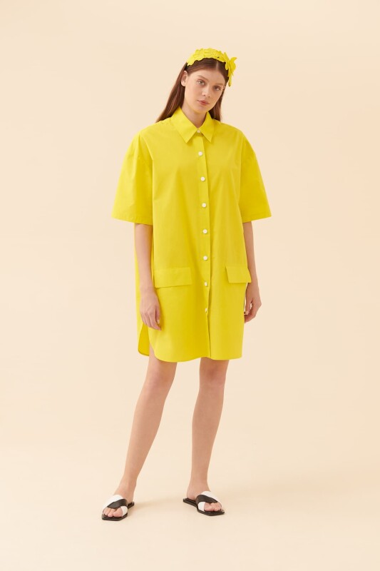 Düğmeli Elbise Sarı - 4