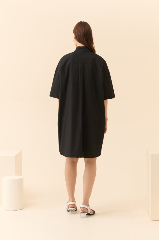 Düğmeli Midi Boy Elbise Siyah - Roman (1)