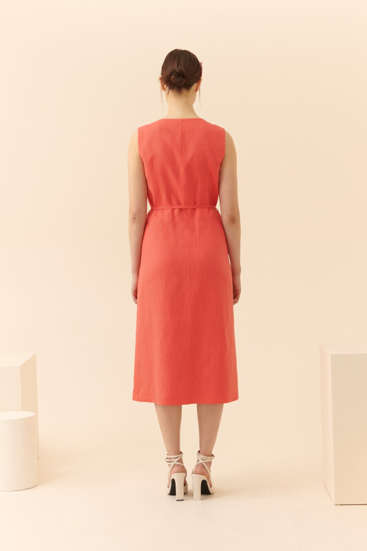 Düğmeli Günlük Elbise Nar Çiçeği - Roman (1)