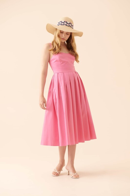 Askılı Cepli Midi Boy Elbise Pembe - 3